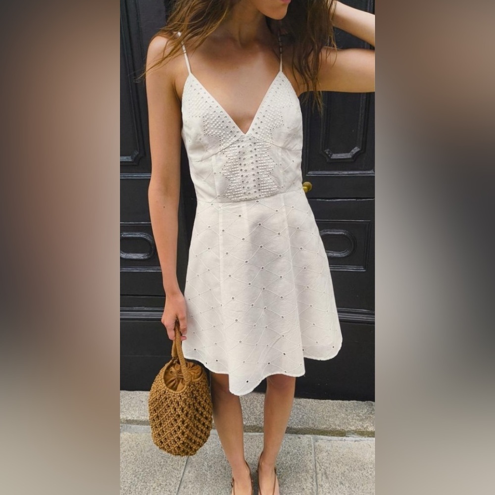 Zara Strappy Mini Dress with Eyelet Embroidery Size XS - Picture 3 of 8